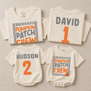 Pumpkin Patch Crew Family Matching Shirts with Custom Names, Fall Halloween Outfits for Kids and Adults, Personalized Pumpkin Tees