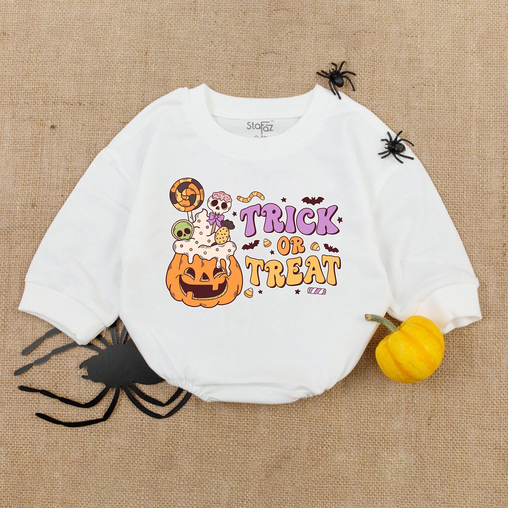 Retro Halloween Baby Romper with Jack-o'-lantern Trick Or Treat Outfit Infant Newborn Clothes Vintage Style First Holiday Party Gift