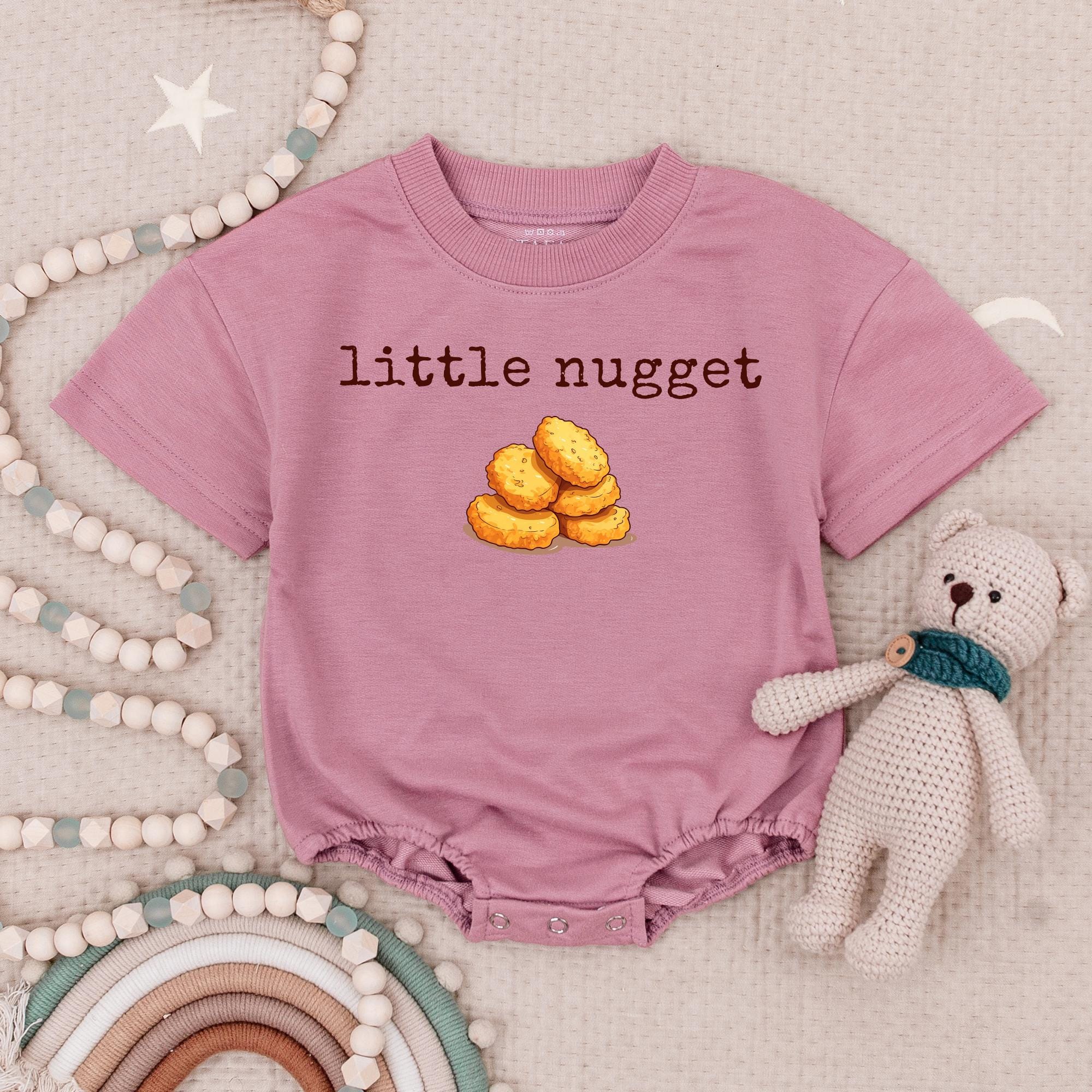 Retro Little Nugget Baby Romper with Cute Chicken Design Birthday Outfit Soft Cotton Minimalist Style Warm Earthy Tones Comfy Infant Wear