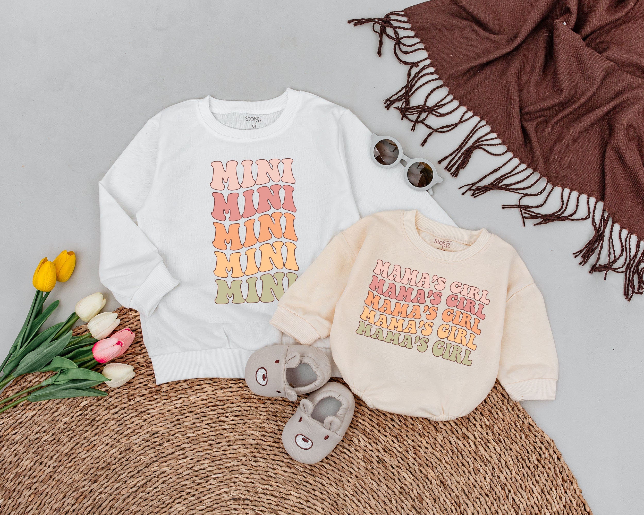 Retro Mama and Girl Matching Sweatshirts Colorful Vintage Design Soft Cotton Mom Daughter Gift