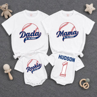 Rookie of the Year Baseball Family Matching Shirts with Custom Name, 1st Birthday Outfit for Baby, Mom, Dad, and Siblings