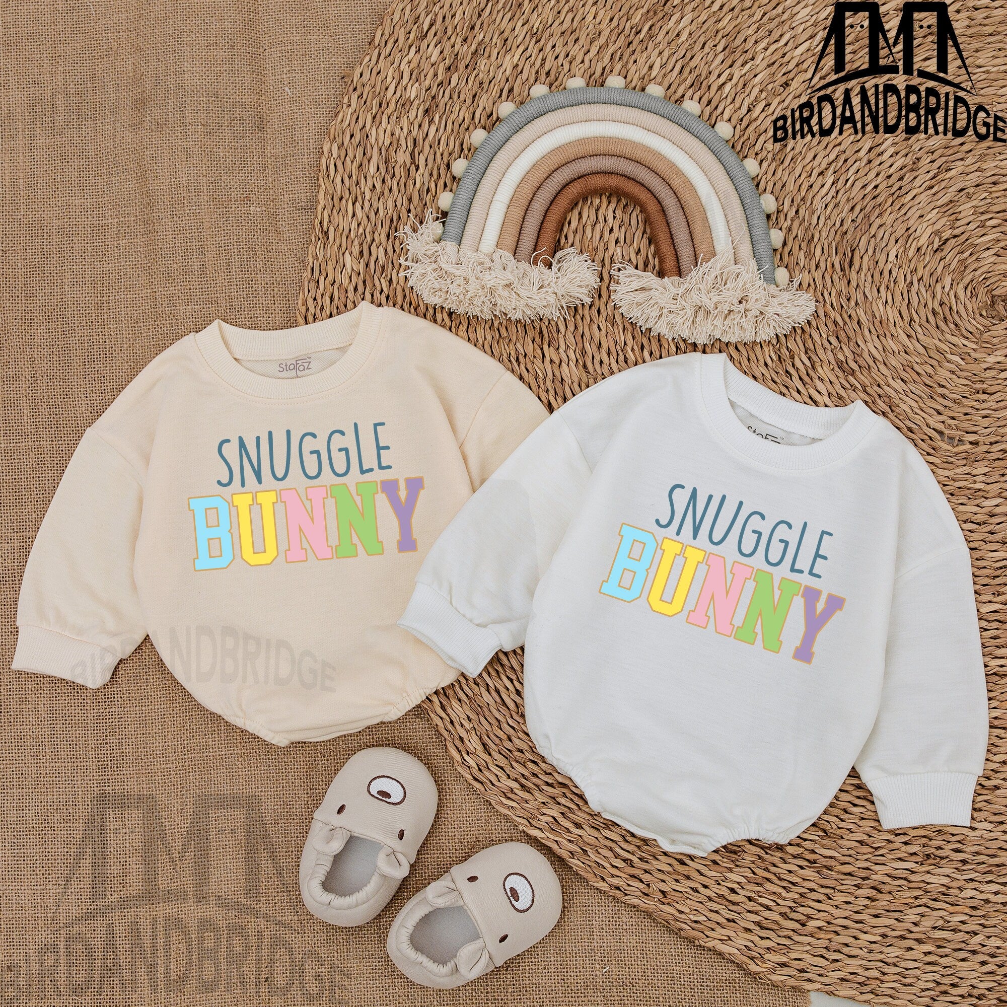 Snuggle Bunny Baby Boy Sweatshirt Romper Colorful Easter Outfit Soft Cotton Pastel Newborn Bodysuit Infant Holiday Clothes
