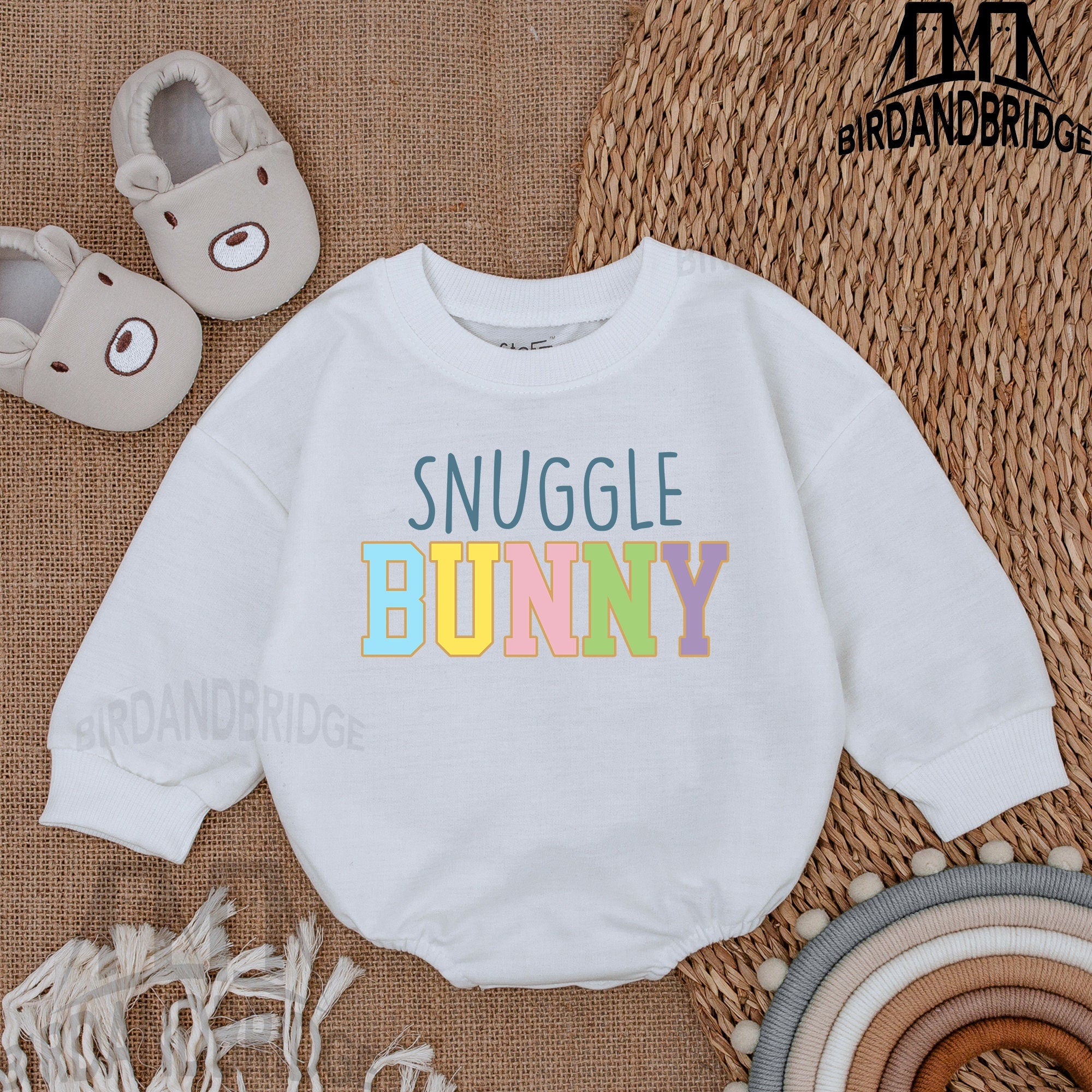 Snuggle Bunny Baby Boy Sweatshirt Romper Colorful Easter Outfit Soft Cotton Pastel Newborn Bodysuit Infant Holiday Clothes