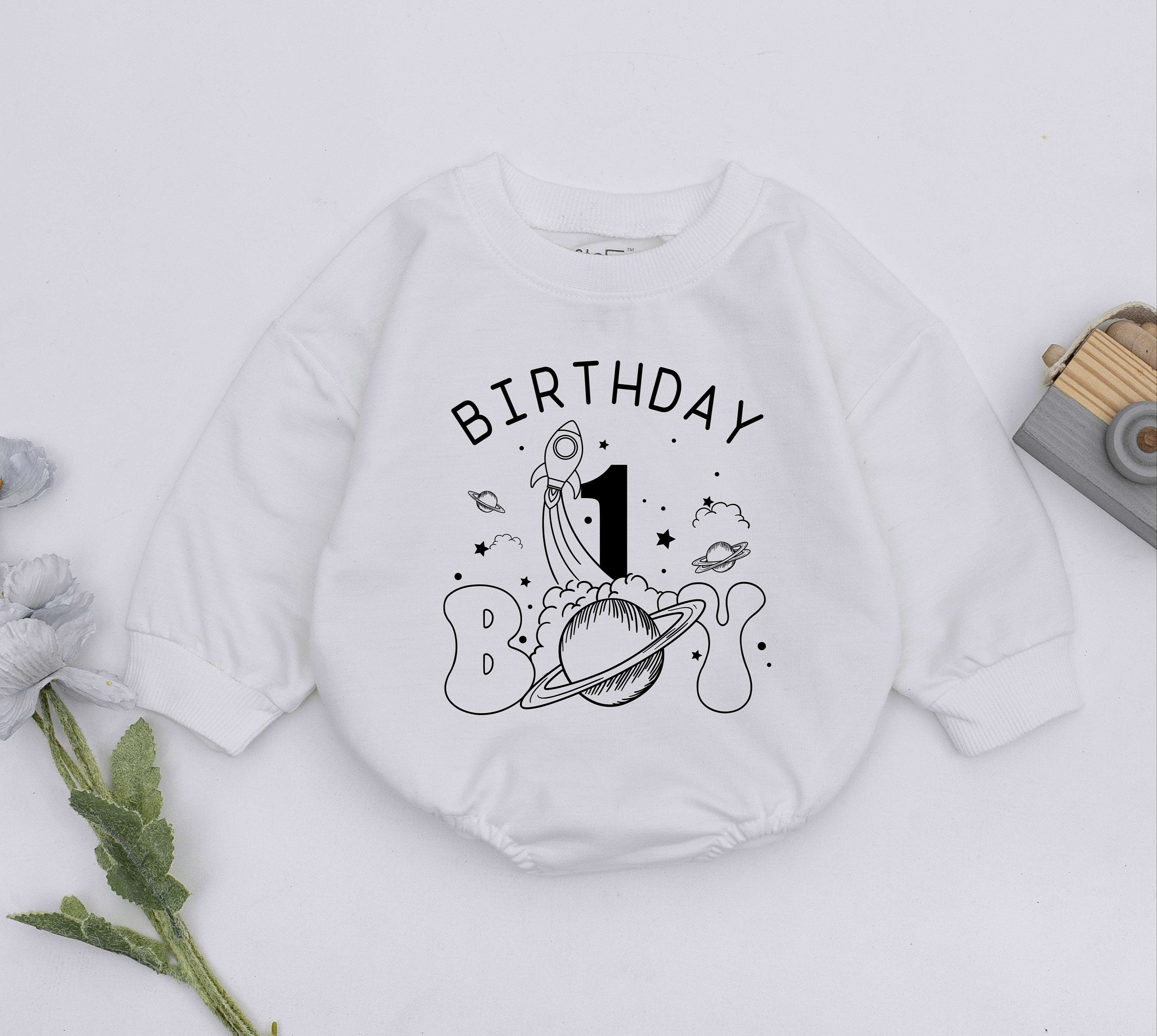 Space Theme Birthday Boy Romper with Rocket Ship First Birthday Outfit Fun Cosmic Design Newborn Baby Gift Comfortable Cotton Clothes