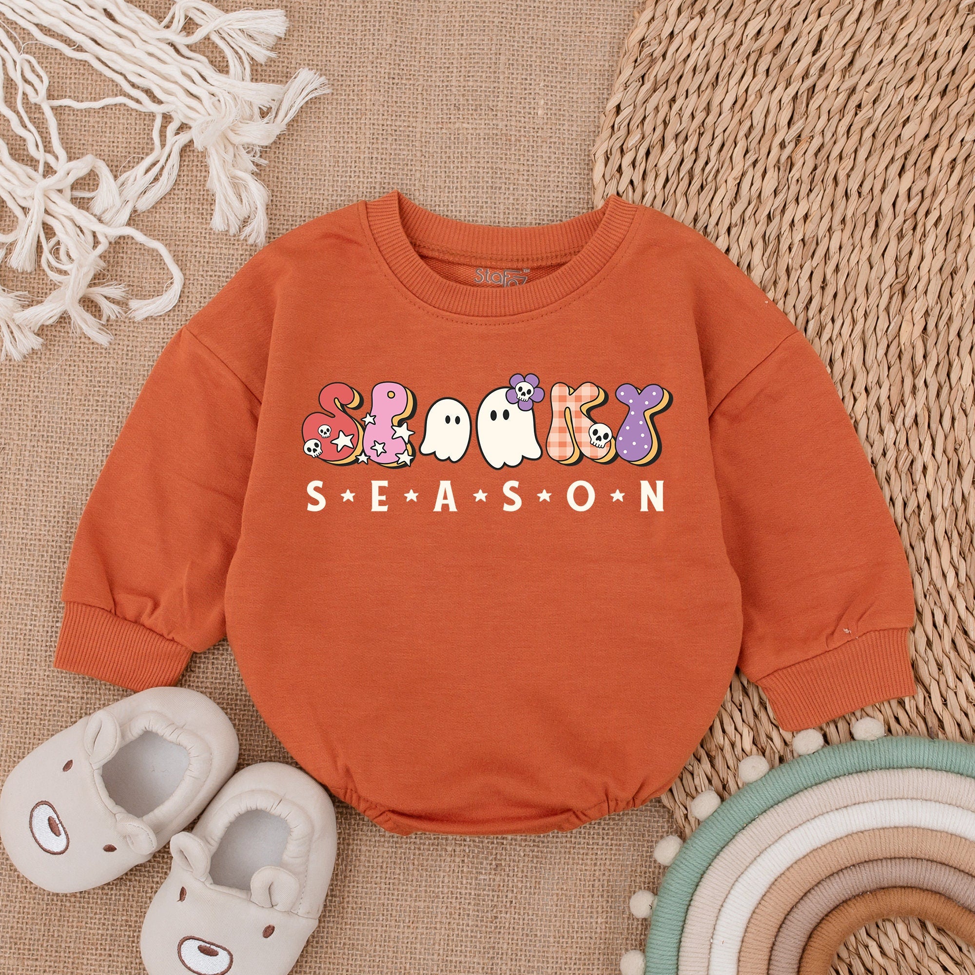 Spooky Season Baby Romper Halloween Outfit Ghost Pumpkin Spider Web Design Soft Cotton First Holiday Baby Celebration