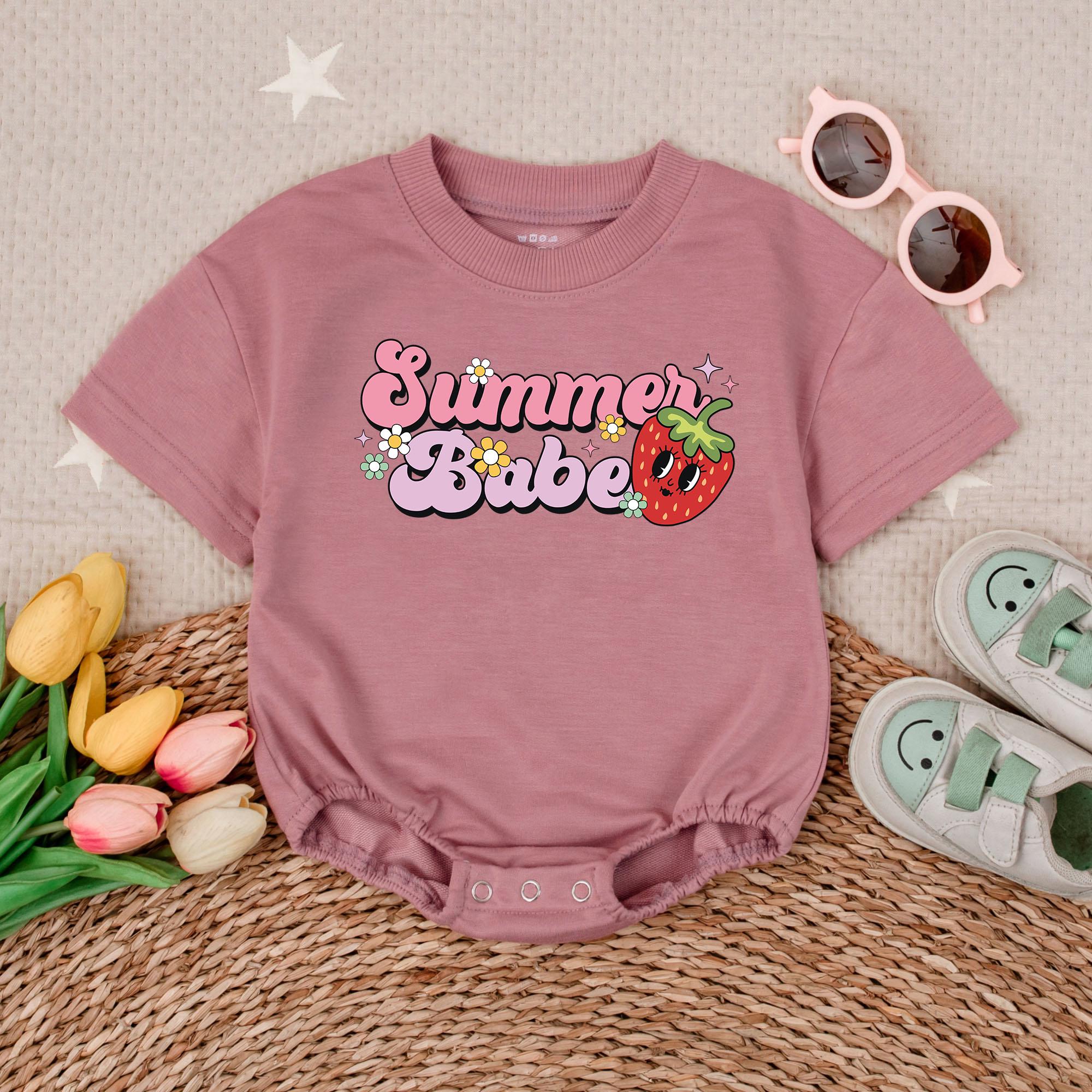 Summer Babe Bubble Romper with Strawberry Retro Design Baby Girl Hawaiian Vacation Outfit Comfortable Soft Cotton Summer Clothes