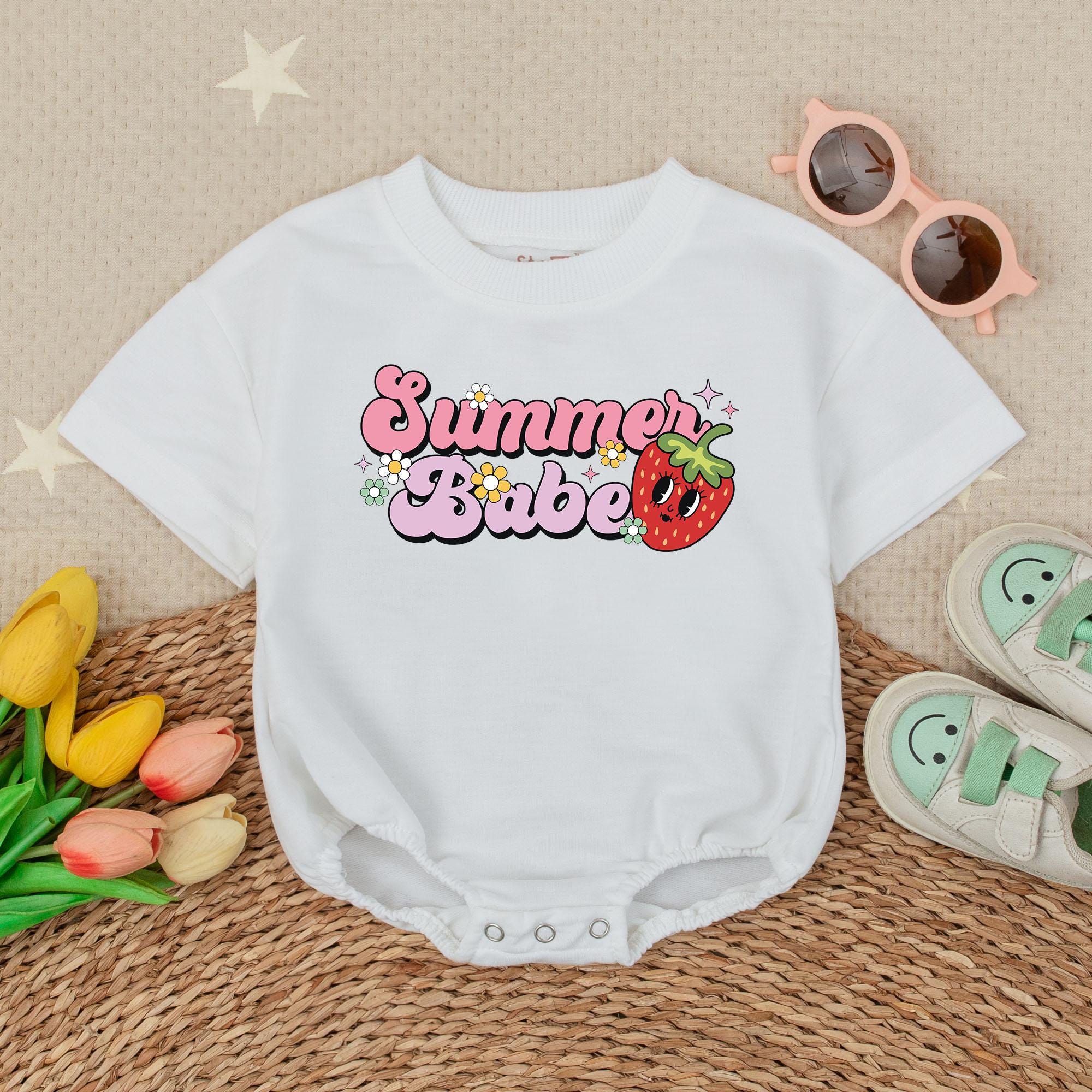 Summer Babe Bubble Romper with Strawberry Retro Design Baby Girl Hawaiian Vacation Outfit Comfortable Soft Cotton Summer Clothes