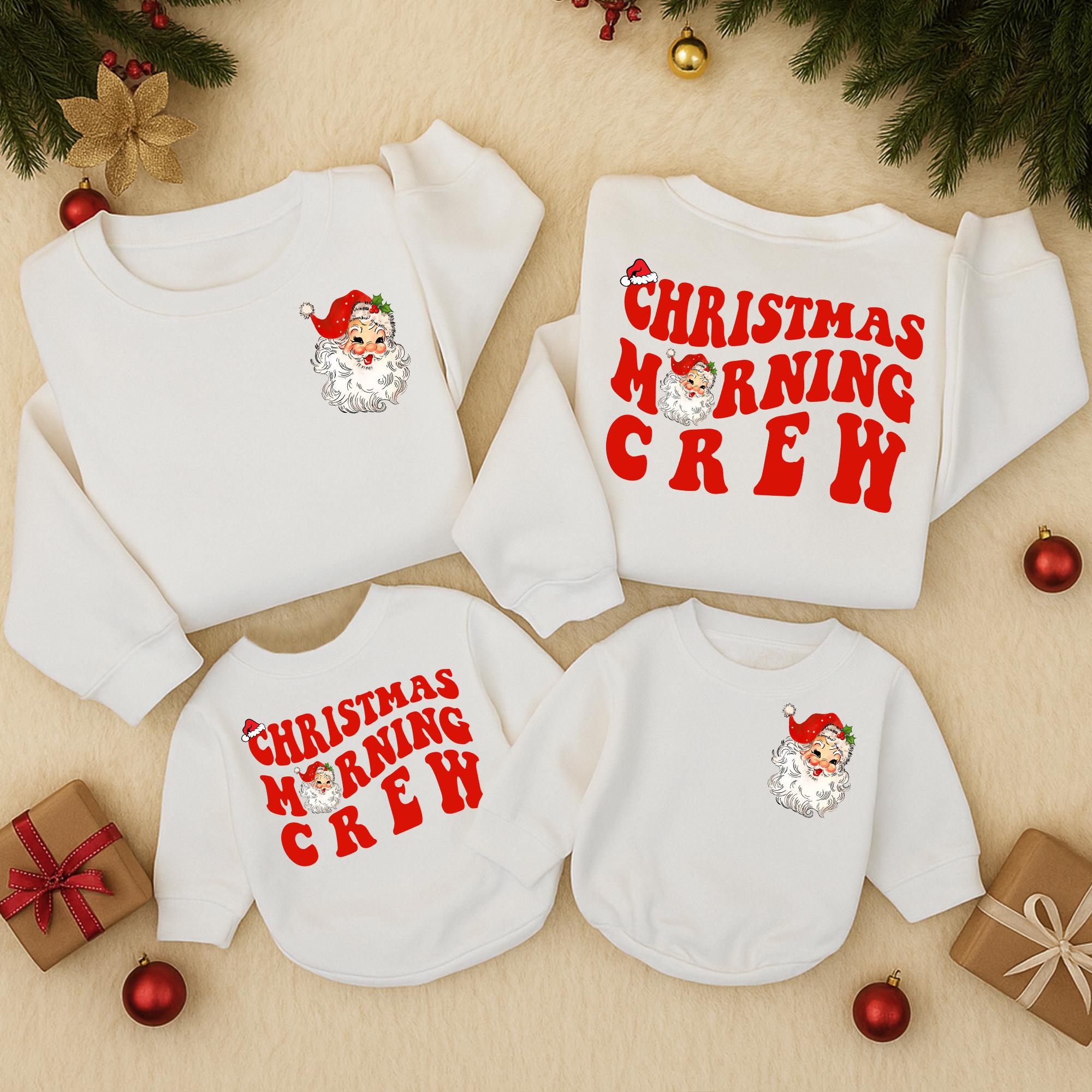 Vintage Santa Toddler Sweatshirt Christmas Morning Crew Romper Festive Red Holiday Outfit Soft Cotton Graphic Baby Girl Clothes