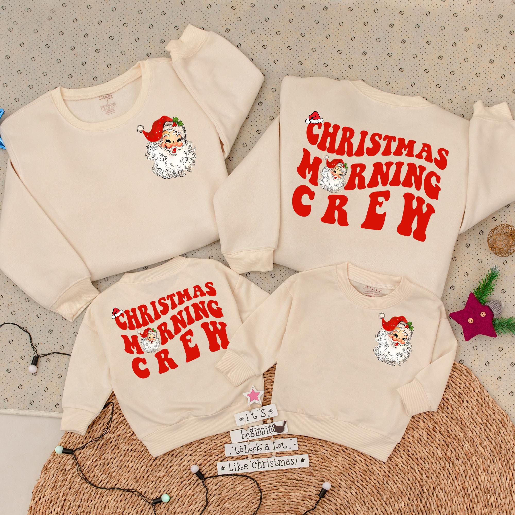 Vintage Santa Toddler Sweatshirt Christmas Morning Crew Romper Festive Red Holiday Outfit Soft Cotton Graphic Baby Girl Clothes