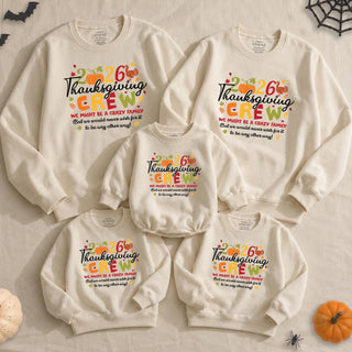 2026 Thanksgiving Crew Sweatshirt with Fall Leaves Design, Matching Family Outfits for Holiday Gatherings, NB to 2XL Sizes