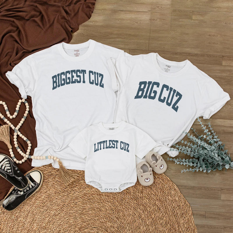 Biggest Cuz Littlest Cuz Matching Cousin Shirts Baby Romper Family Reunion Outfit Custom Cotton Gift for Toddlers and Infants