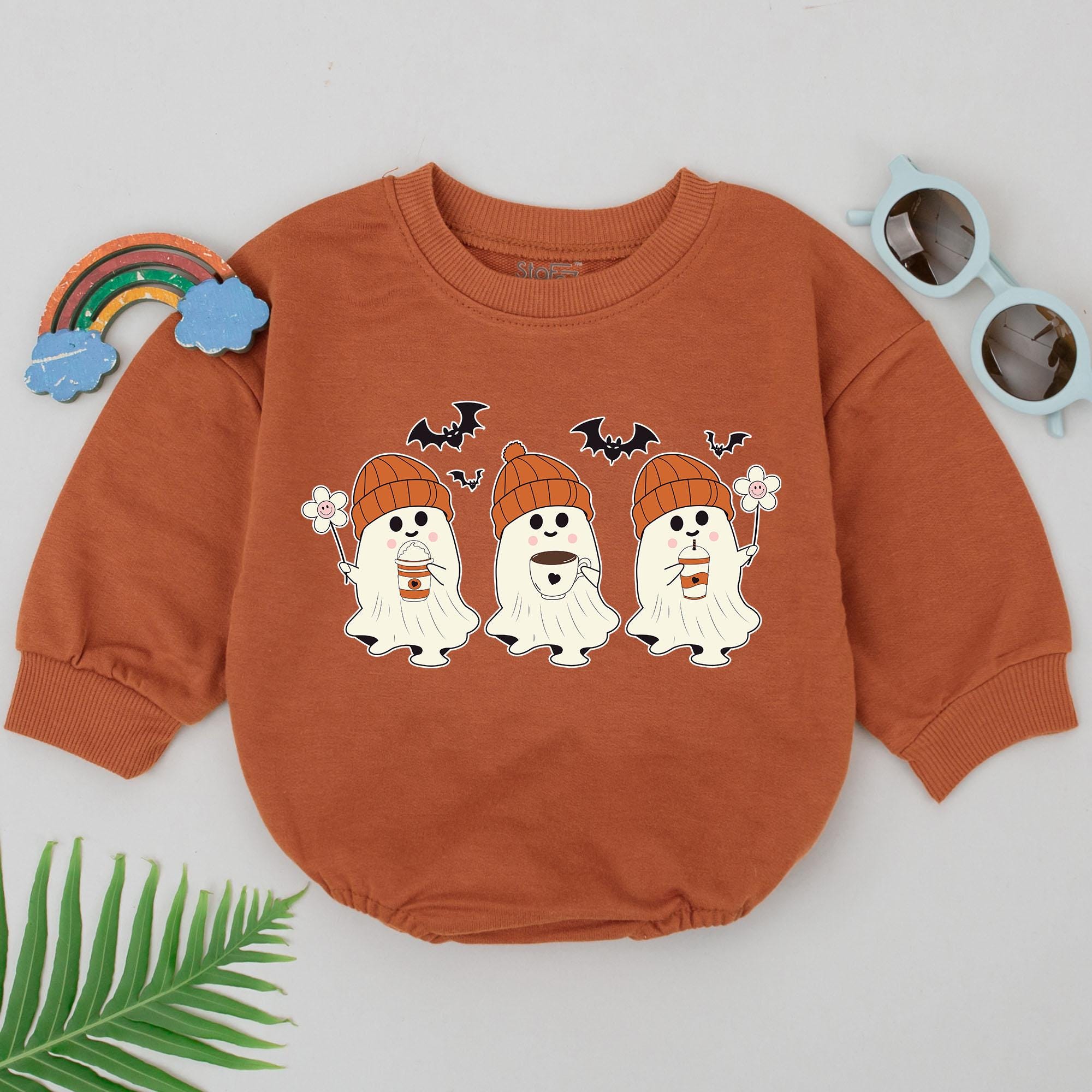 Adorable Halloween Ghost Romper with Cute Beanie and Bat Design Soft Cotton Baby Outfit Newborn Gift Spooky Season First Holiday Wear