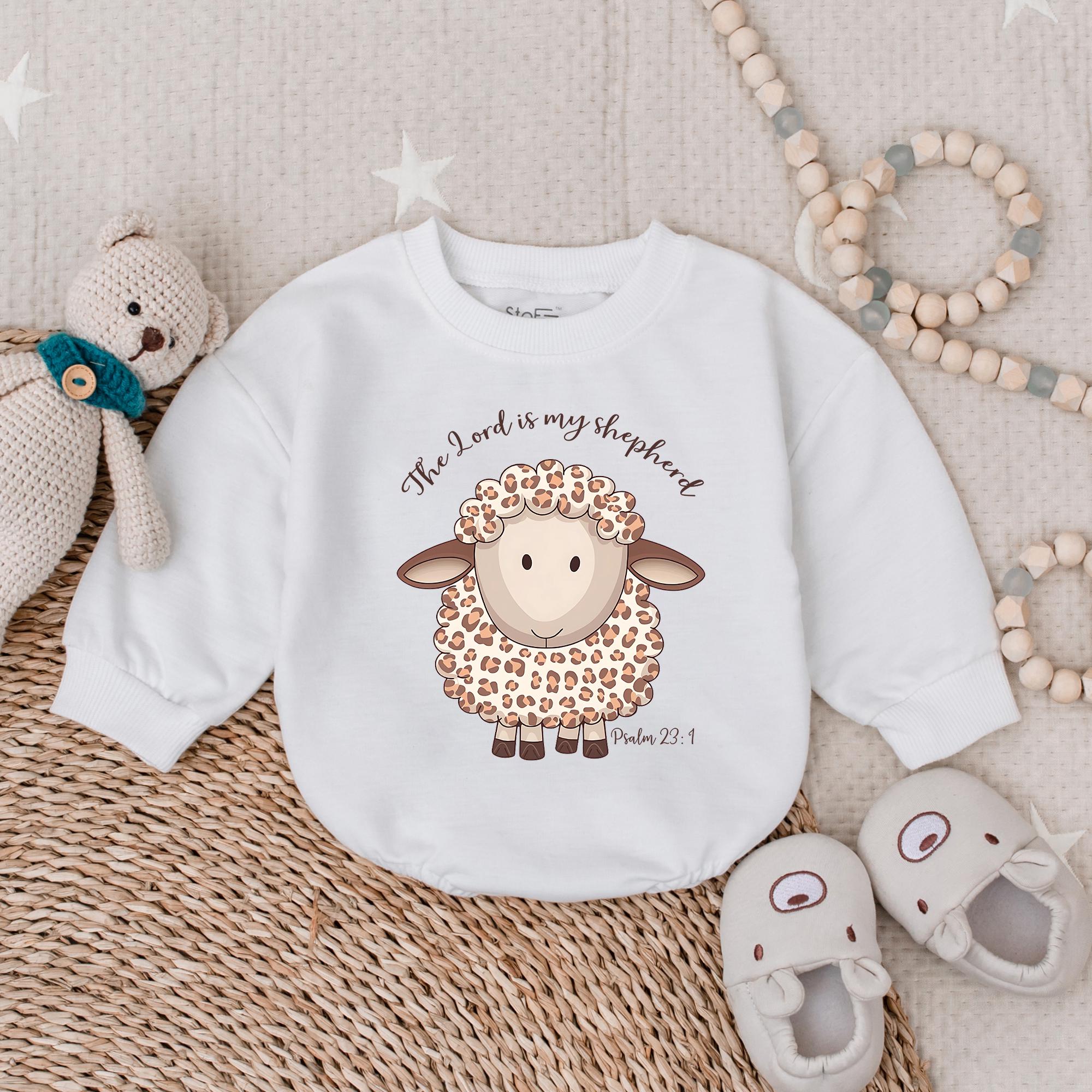 Adorable Sheep Baby Romper The Lord Is My Shepherd Psalm 23:1 Girl Birthday Outfit Soft Pastel Floral Cotton Bubble Suit