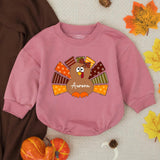 Adorable Turkey Baby Girl Bubble Romper with Custom Name, First Thanksgiving Outfit, Fall Toddler Gift for Autumn Celebrations