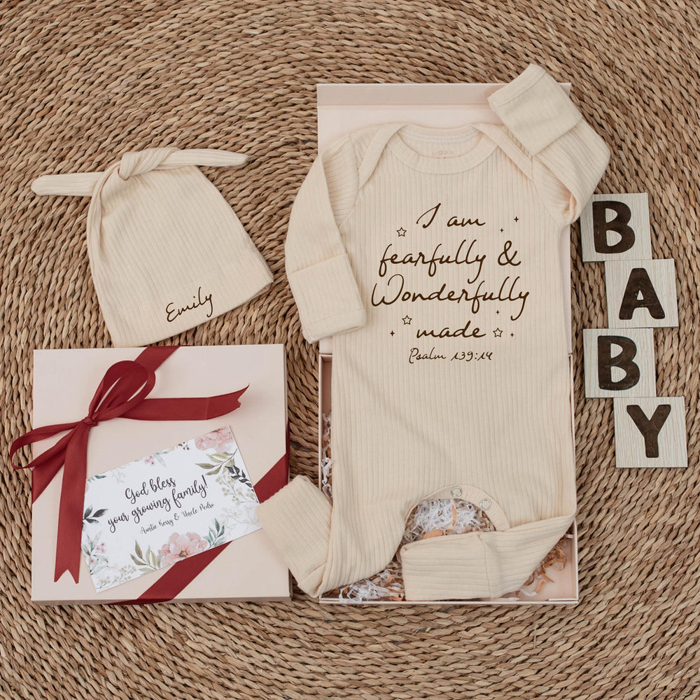 I Am Fearfully and Wonderfully Made Baby Bodysuit with Psalm 139:14, Christian Newborn Outfit, Baby Shower Gift, Faith Infant Clothing