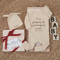 I Am Fearfully and Wonderfully Made Baby Bodysuit with Psalm 139:14, Christian Newborn Outfit, Baby Shower Gift, Faith Infant Clothing