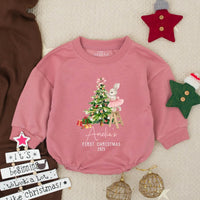 Amelia's First Christmas 2025 Baby Girl Romper with Bunny and Tree Design, Personalized Holiday Outfit for Infant or Toddler