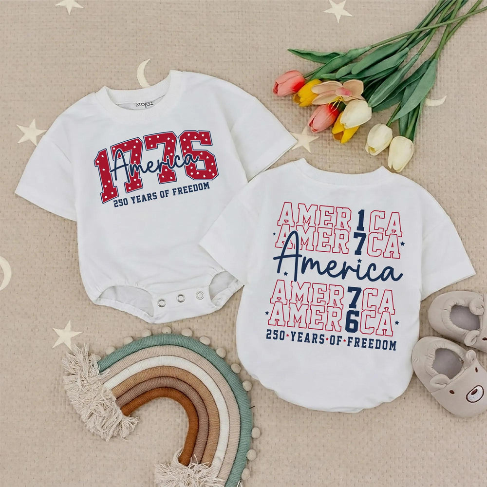 America 1776 Baby Romper 250 Years of Freedom Infant 4th of July Outfit, Patriotic Red White Blue Soft Cotton Birthday Party Clothes