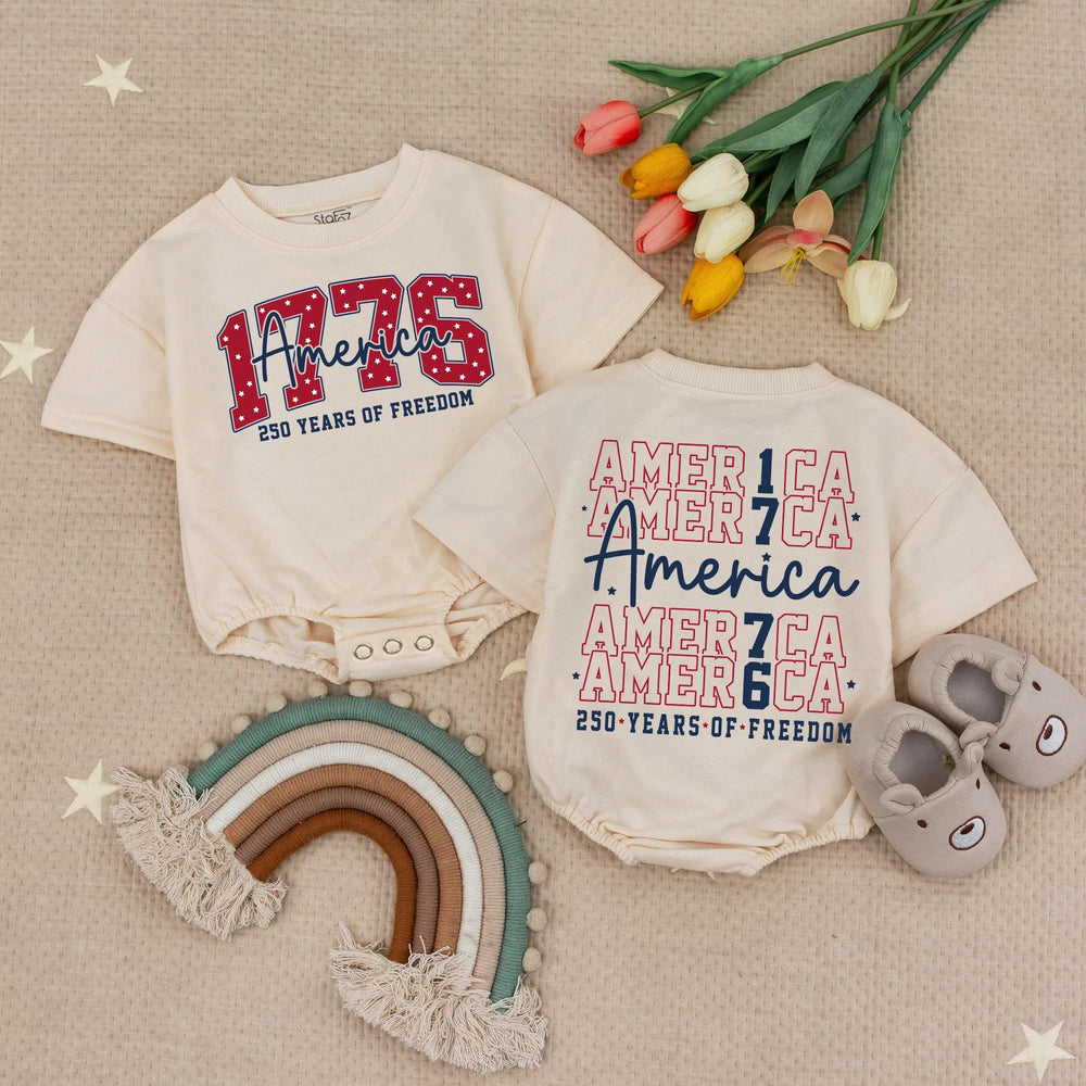 America 1776 Baby Romper 250 Years of Freedom Infant 4th of July Outfit, Patriotic Red White Blue Soft Cotton Birthday Party Clothes