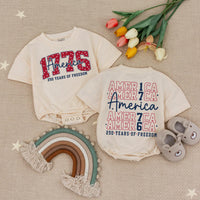America 1776 Baby Romper 250 Years of Freedom Infant 4th of July Outfit, Patriotic Red White Blue Soft Cotton Birthday Party Clothes