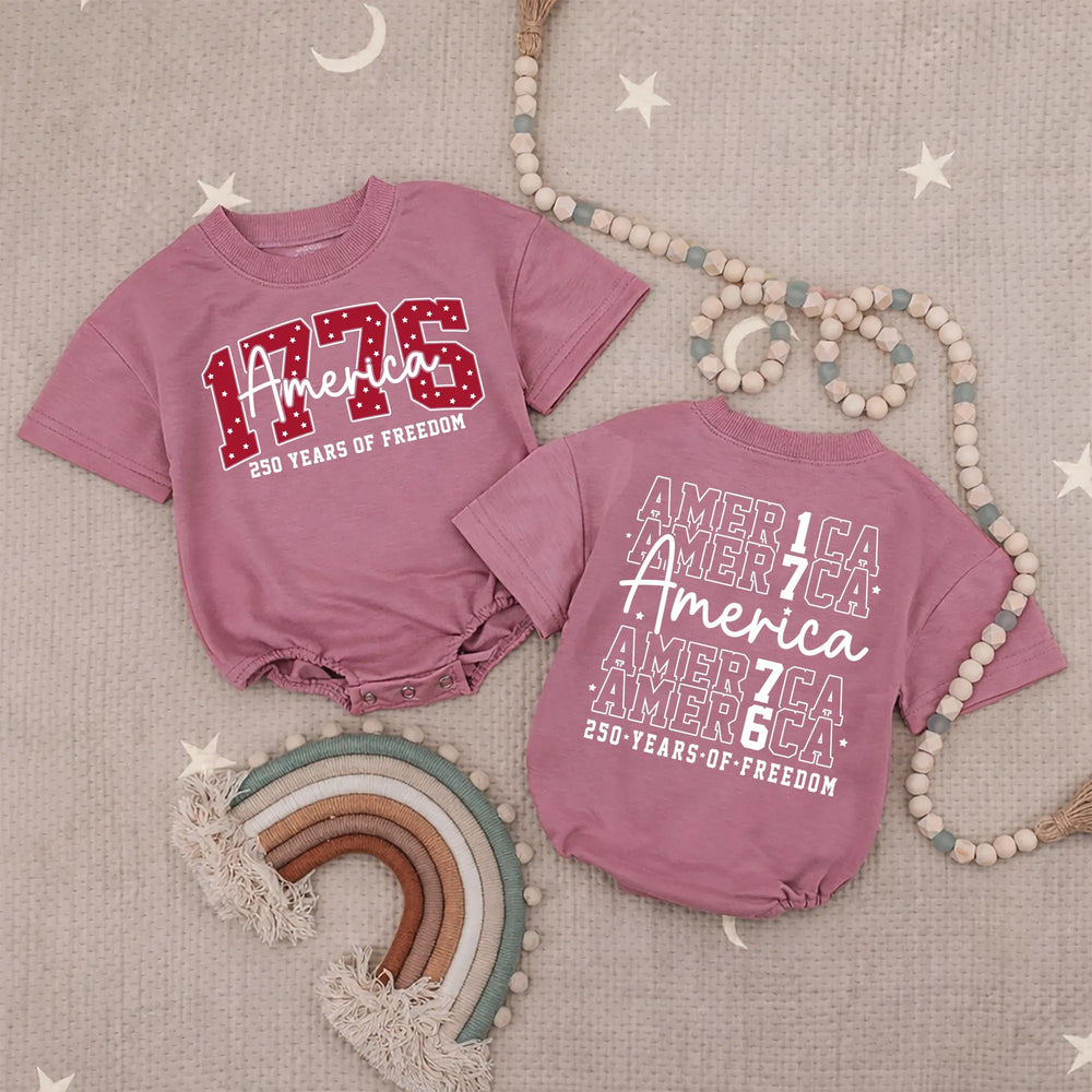 America 1776 Baby Romper 250 Years of Freedom Infant 4th of July Outfit, Patriotic Red White Blue Soft Cotton Birthday Party Clothes