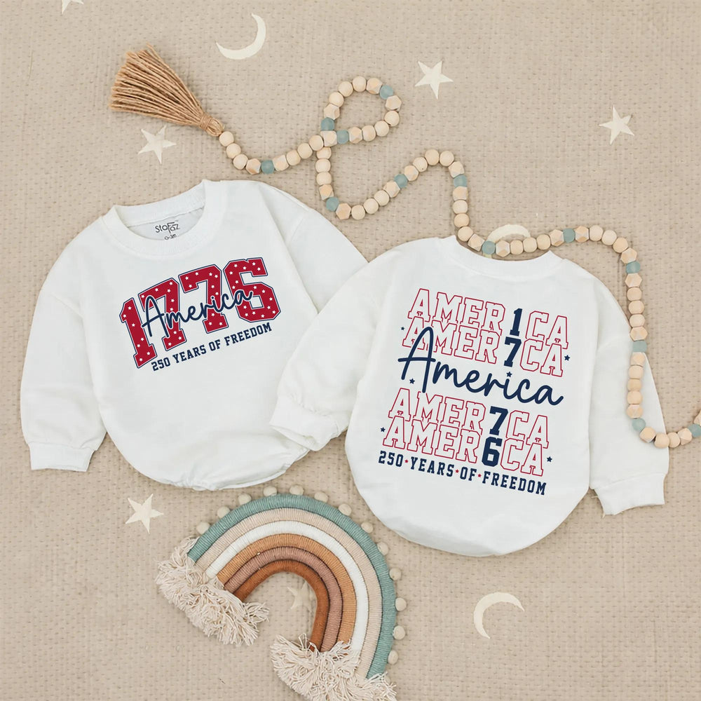 America 1776 Baby Romper 250 Years of Freedom Infant 4th of July Outfit, Patriotic Red White Blue Soft Cotton Birthday Party Clothes