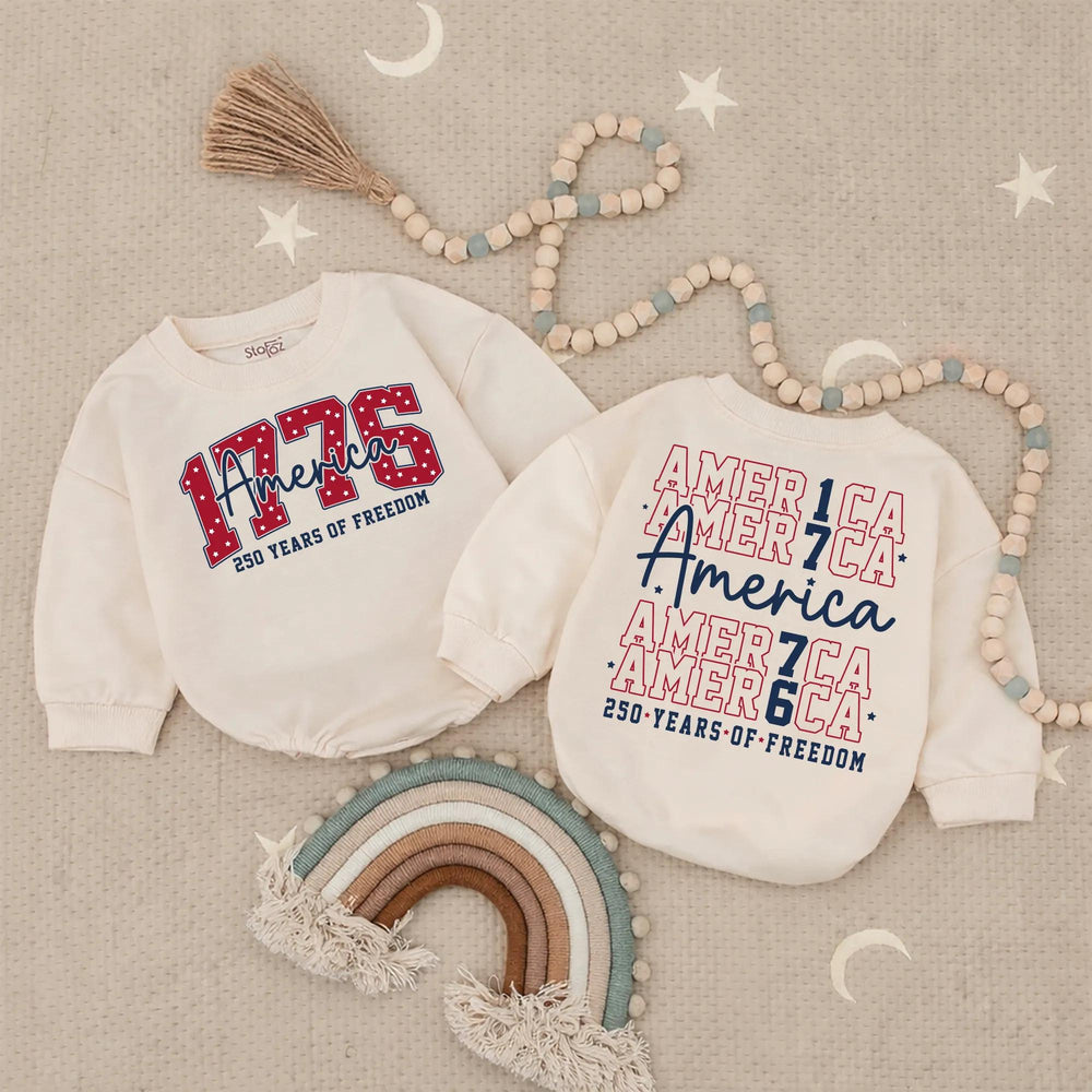 America 1776 Baby Romper 250 Years of Freedom Infant 4th of July Outfit, Patriotic Red White Blue Soft Cotton Birthday Party Clothes