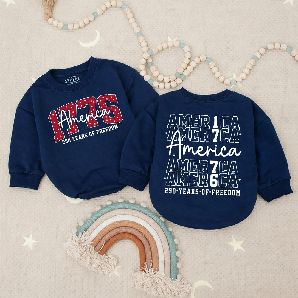 America 1776 Baby Romper 250 Years of Freedom Infant 4th of July Outfit, Patriotic Red White Blue Soft Cotton Birthday Party Clothes