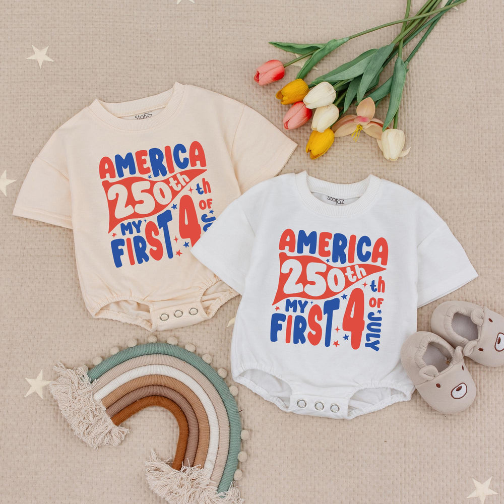 America 250th My First 4th of July Baby Romper Patriotic Infant Clothes Retro Red Blue Design Soft Cotton Holiday Outfit Gift