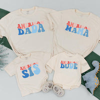 American Dude Shirt Red White Blue Matching Family 4th of July Outfit Festive Patriotic Daywear for Babies Moms Dads Sisters Brothers