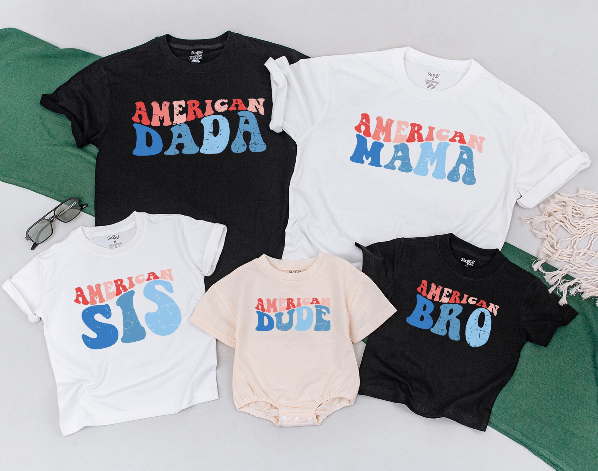 American Dude Shirt Red White Blue Matching Family 4th of July Outfit Festive Patriotic Daywear for Babies Moms Dads Sisters Brothers