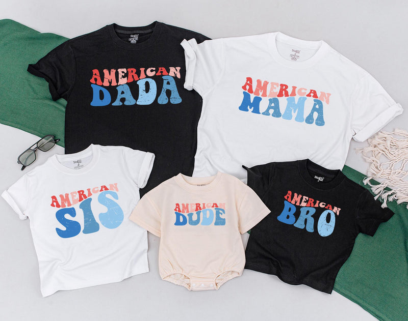American Dude Shirt Red White Blue Matching Family 4th of July Outfit Festive Patriotic Daywear for Babies Moms Dads Sisters Brothers