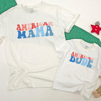 American Dude Shirt Red White Blue Matching Family 4th of July Outfit Festive Patriotic Daywear for Babies Moms Dads Sisters Brothers