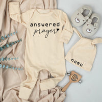 Answered Prayer Baby Bodysuit with Custom Hat Name Minimalist Newborn Outfit Soft Cotton Baby Girl or Boy Gift for Coming Home or Shower