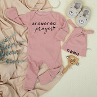 Answered Prayer Baby Bodysuit with Custom Hat Name Minimalist Newborn Outfit Soft Cotton Baby Girl or Boy Gift for Coming Home or Shower