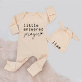 Answered Prayer Baby Bodysuit and Hat Set Custom Name Minimalist Design Soft Cotton Coming Home Outfit Newborn Infant Baby Shower Gift
