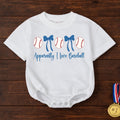 Apparently I Love Baseball Baby Girl Bubble Romper with Baseballs and Blue Bows Cute Infant Outfit for Little Fans Soft Comfortable Cotton