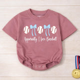 Apparently I Love Baseball Baby Girl Bubble Romper with Baseballs and Blue Bows Cute Infant Outfit for Little Fans Soft Comfortable Cotton