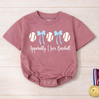 Apparently I Love Baseball Baby Girl Bubble Romper with Baseballs and Blue Bows Cute Infant Outfit for Little Fans Soft Comfortable Cotton