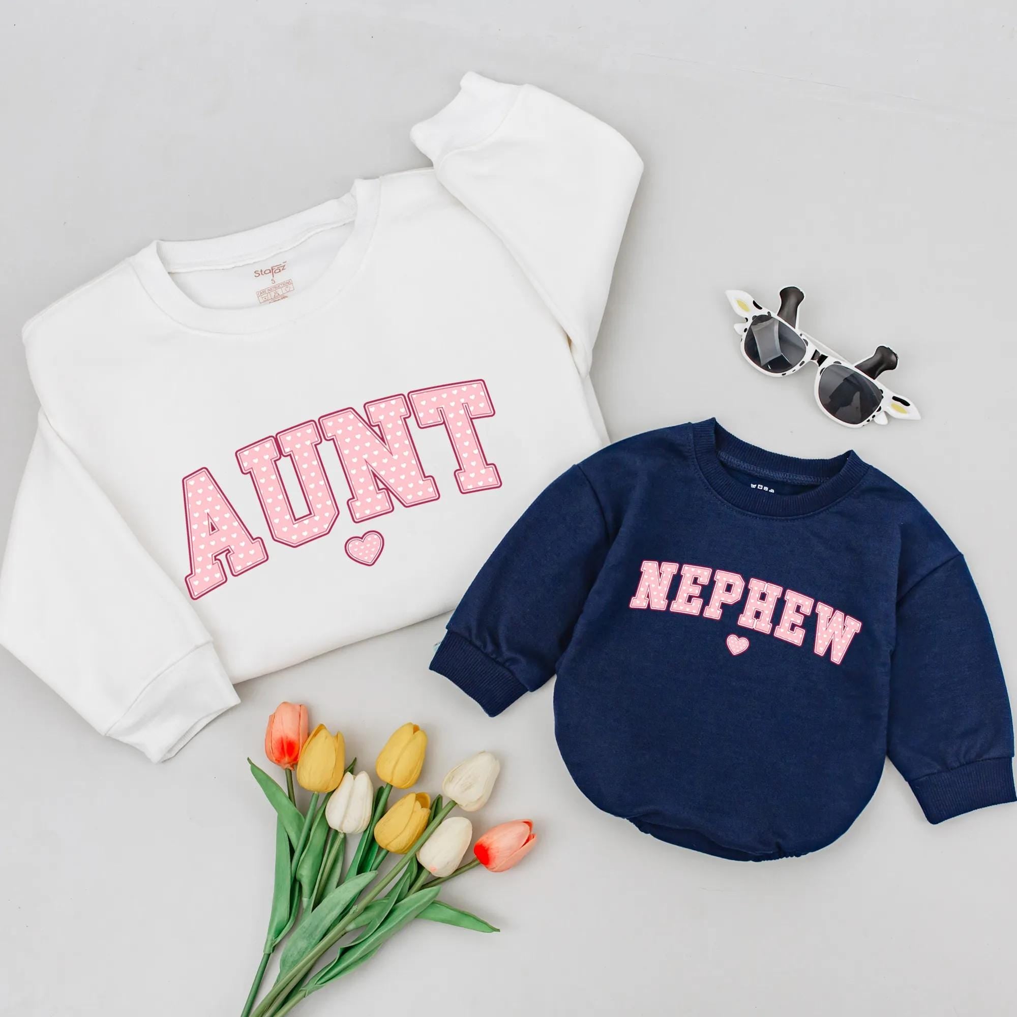 Aunt and Nephew Matching Sweatshirts with Heart Graphic, Cute Family Outfit, Custom Auntie and Me Shirts for Special Moments