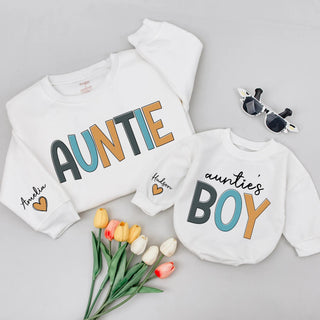 Auntie and Auntie's Boy Matching Sweatshirts with Custom Names, Family Outfit for Aunt and Nephew, Unique Gift for Aunts