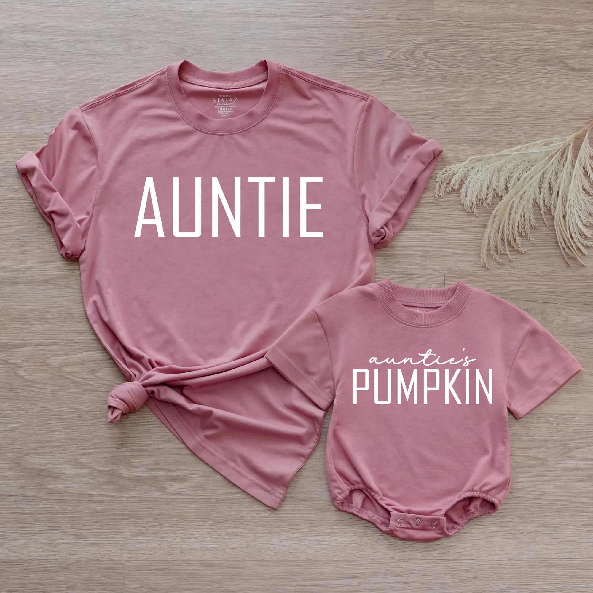 Auntie and Auntie's Pumpkin Matching Fall Shirt and Baby Romper Set, Custom Name Family Pumpkin Patch Outfit for Autumn