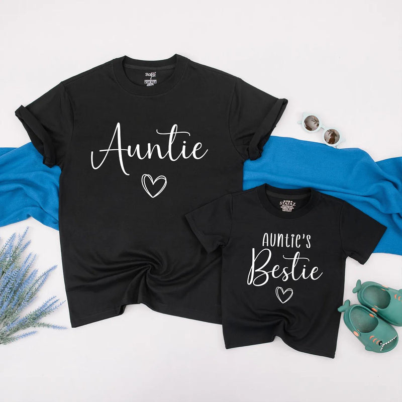 Auntie and Baby Matching Shirts Minimalist Auntie’s Bestie Outfit Set with Heart Design Perfect New Aunt Gift Baby Shower Clothing