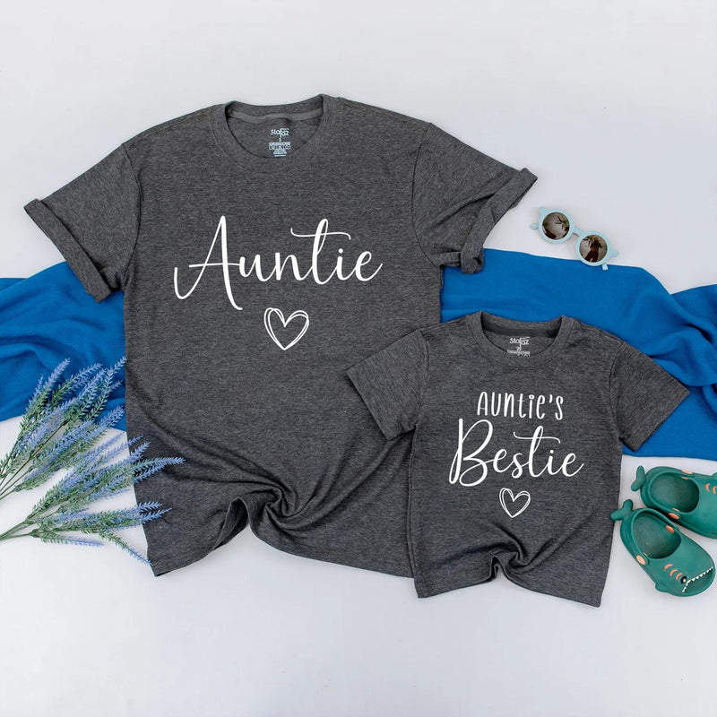 Auntie and Baby Matching Shirts Minimalist Auntie’s Bestie Outfit Set with Heart Design Perfect New Aunt Gift Baby Shower Clothing