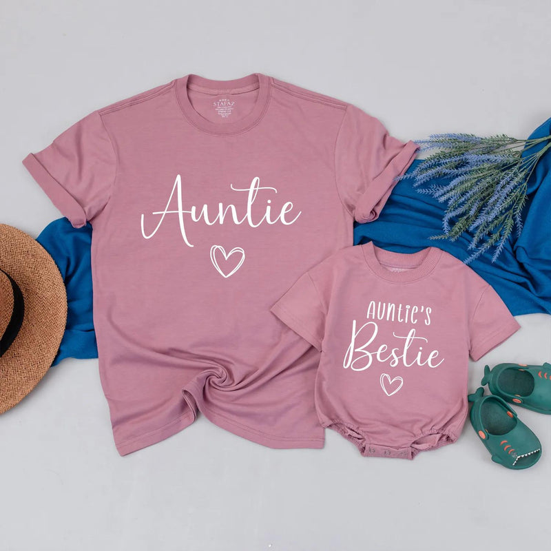 Auntie and Baby Matching Shirts Minimalist Auntie’s Bestie Outfit Set with Heart Design Perfect New Aunt Gift Baby Shower Clothing