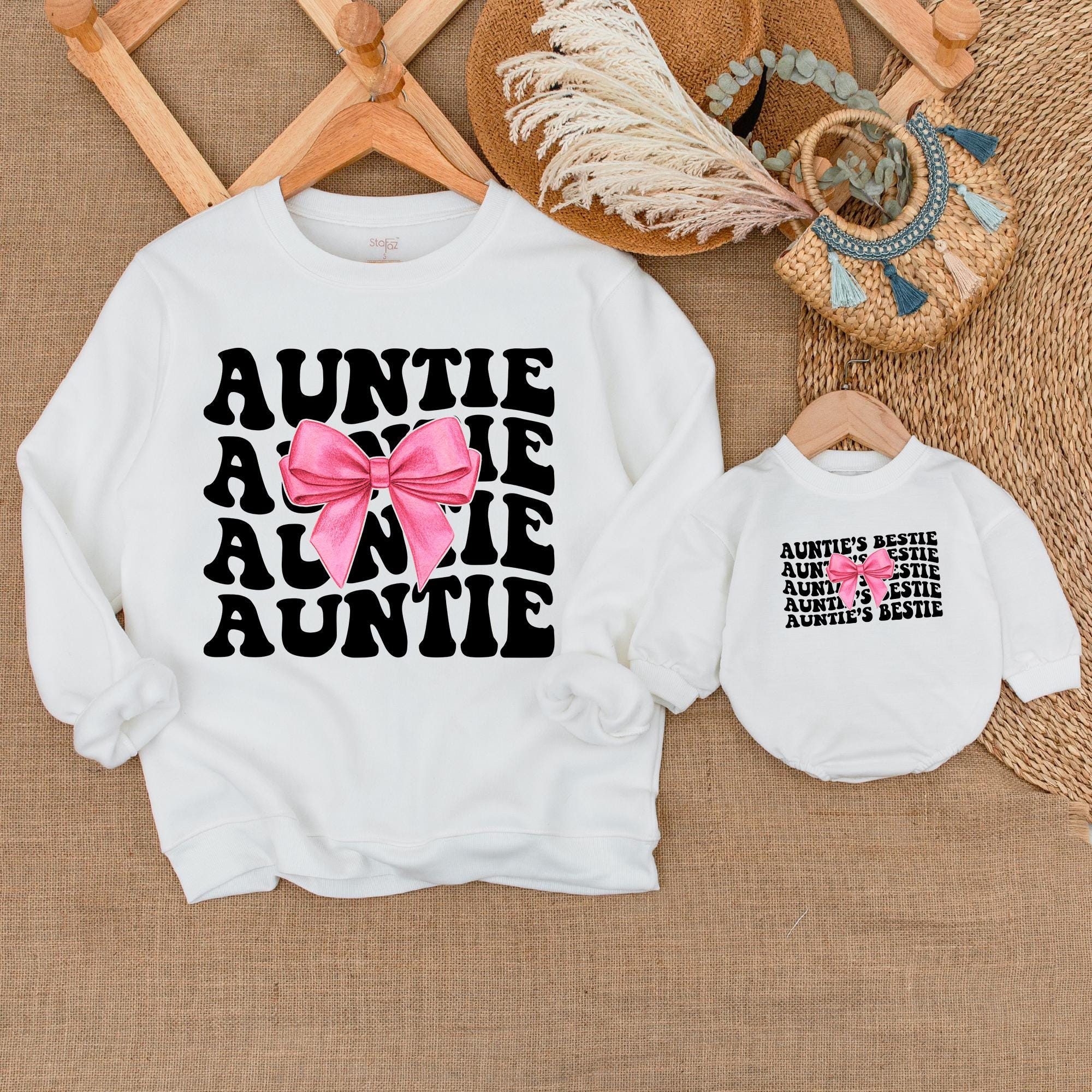 Auntie and Me Matching Sweatshirts with Pink Bow Baby Outfit Fun Birthday Gift Soft Cotton Nephew Niece Cozy Holiday Wear