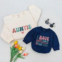 Auntie and Me Matching Sweatshirts Retro Groovy Design for Baby Toddler Boy or Girl Gift from New Aunt Fun Holiday Family Outfit