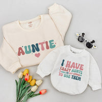 Auntie and Me Matching Sweatshirts Retro Groovy Design for Baby Toddler Boy or Girl Gift from New Aunt Fun Holiday Family Outfit
