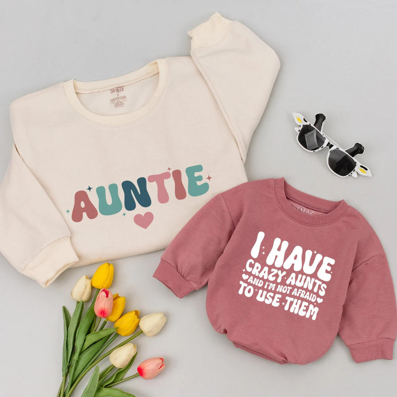 Auntie and Me Matching Sweatshirts Retro Groovy Design for Baby Toddler Boy or Girl Gift from New Aunt Fun Holiday Family Outfit