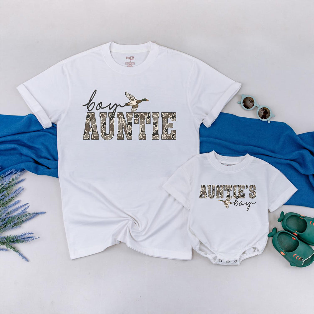 Auntie and Nephew Matching Shirts with Flying Duck Graphic Baby Outfit Gift Set for Boys Duck Hunting Theme Baby Shower or Birthday Gift